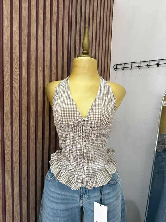 Top halter de cuadros vichy con botones