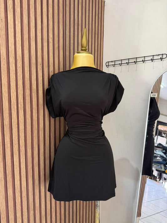 Vestido corto negro drapeado H&M