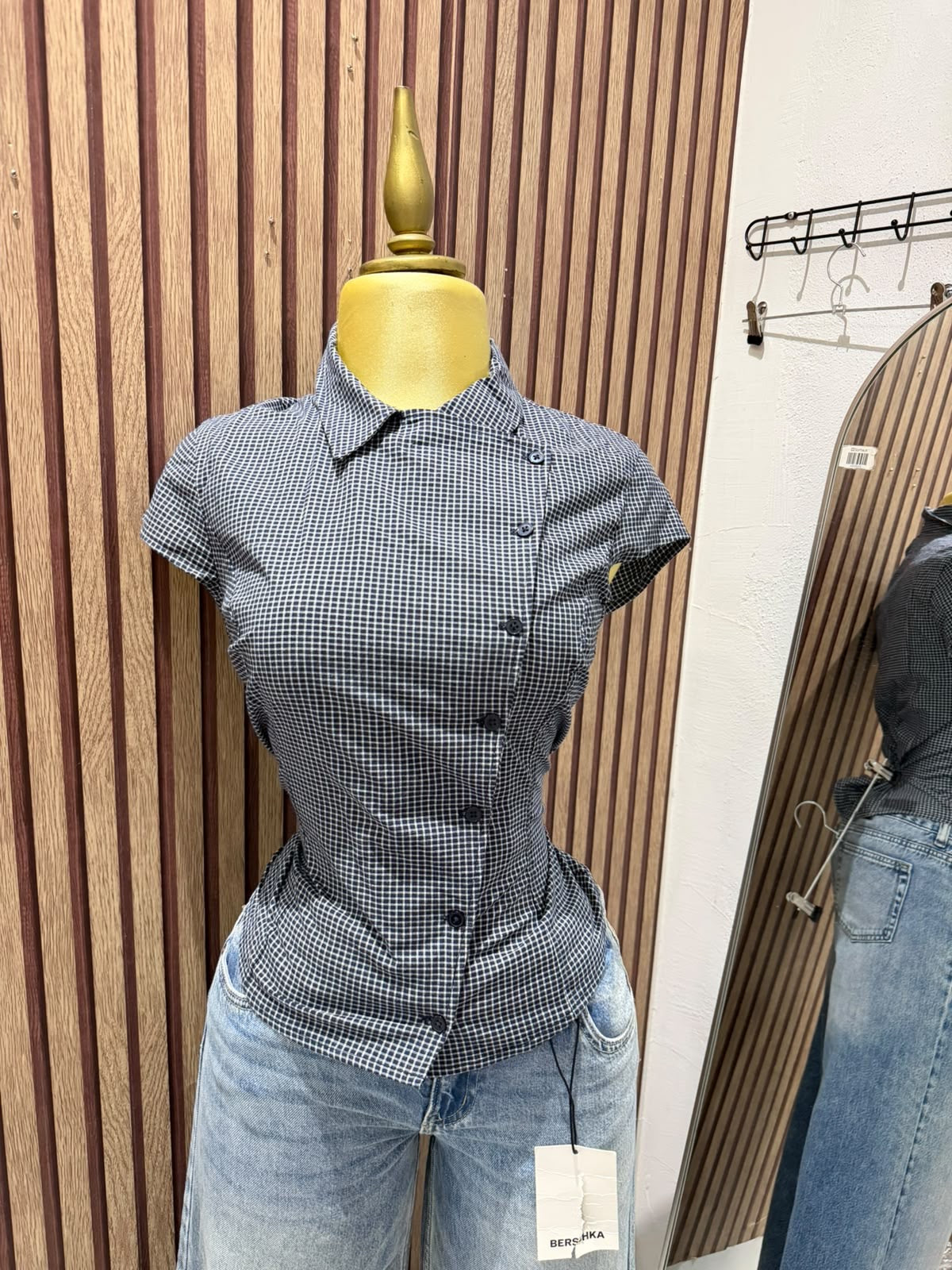 Camisa de cuadros manga corta Bershka